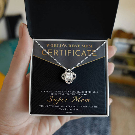 Mom-Best Mom Certificate Love Knot Necklace
