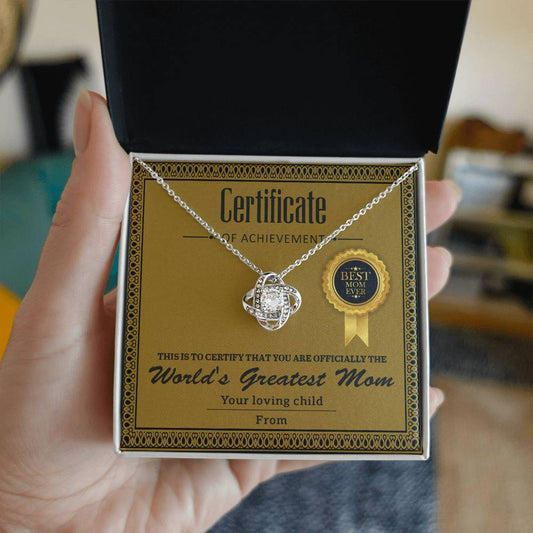 Mom-Certificate Of Achievement Love Knot Necklace
