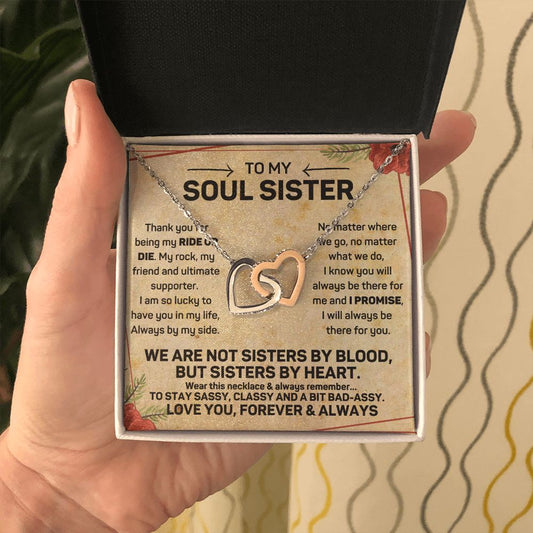SOUL SISTER - Thank you for being my RIDE-OR-DIE - Interlocking Heart Necklace